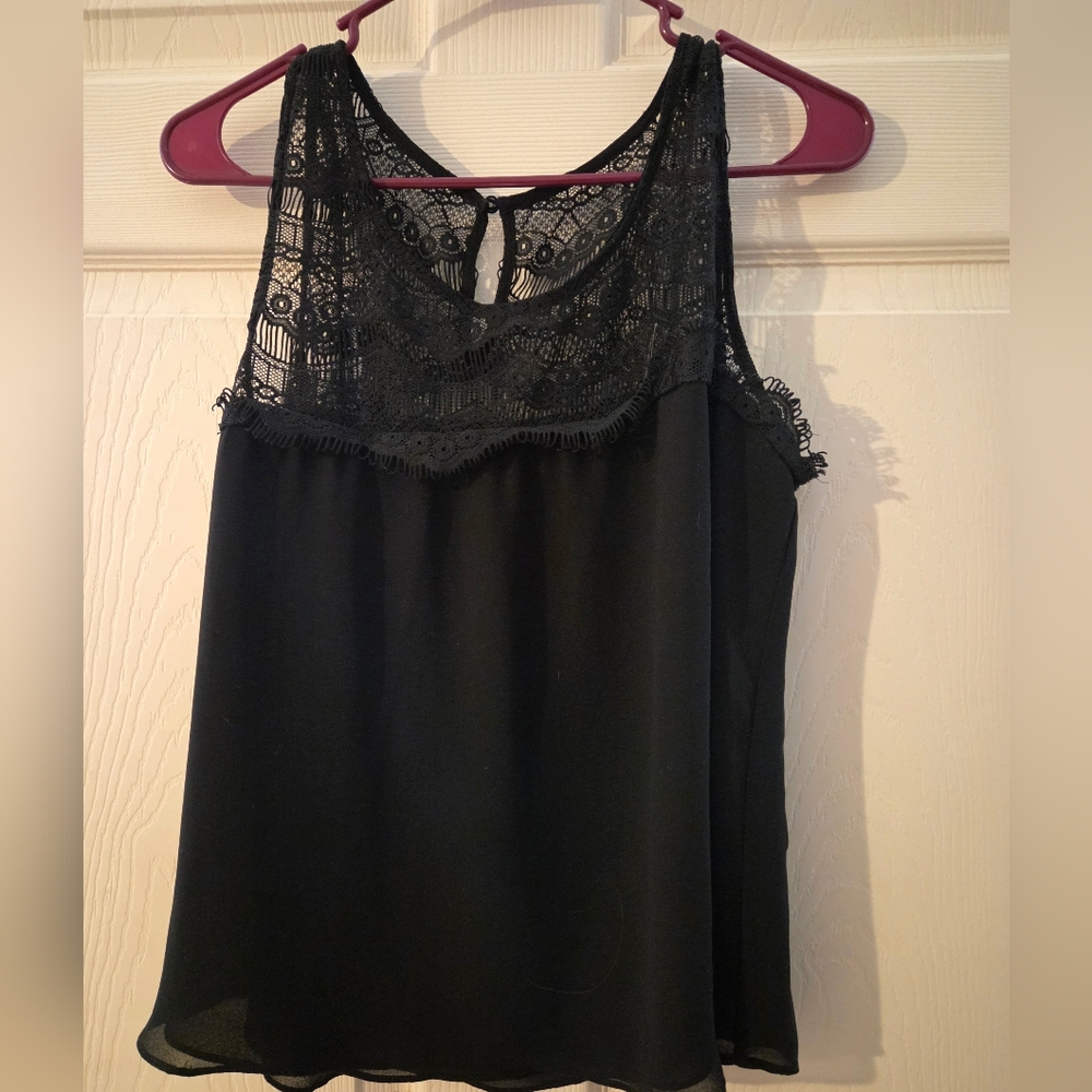 Women's Sweet Journey Black Lace Tank Top Size L